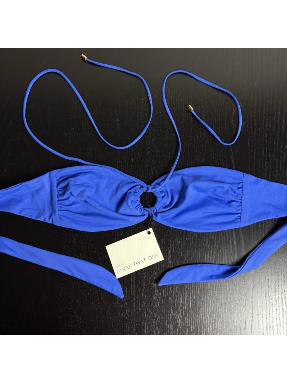 NWT AWAY THAT DAY Womens M Acapulco Bikini Swimsuit Top in Sicilian Blue